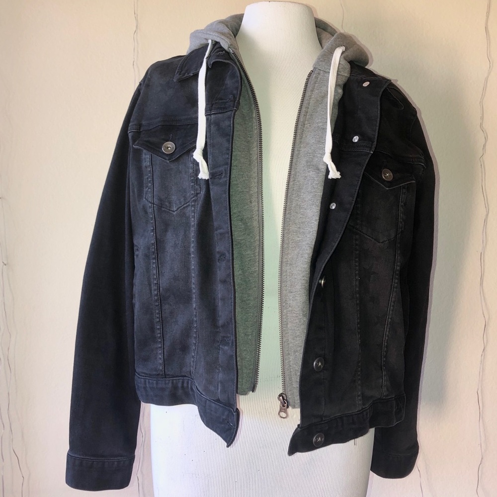 Hooded Denim Jacket w/ stars